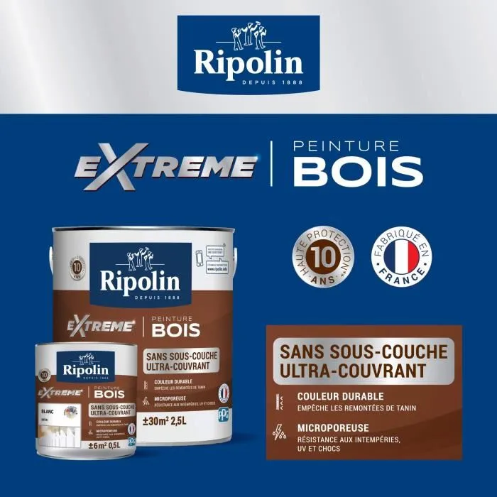 Ripolin Peinture Bois Satin Haute Protection 10 ans Gris bouleau