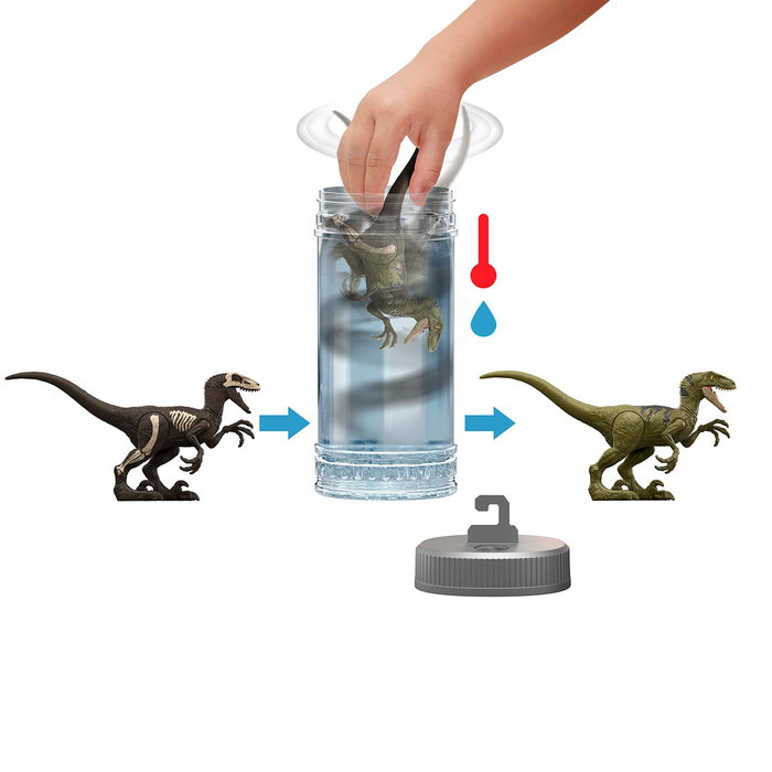 Mattel Jurassic World Jouet Dinosaurio Reveal Assortiment, Figurine à Révélation Bicolore, Anglais Français Allemand Italien Portugais Espagnol