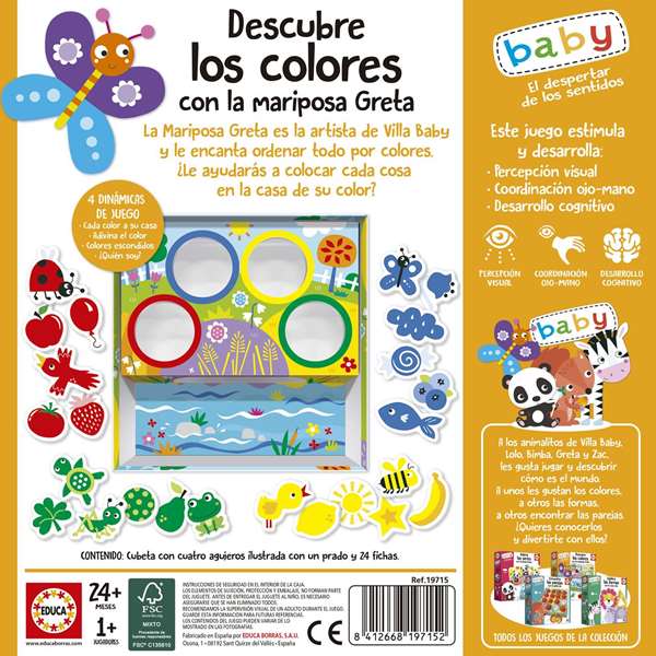 Educa Juego descubre los colores con la mariposa greta - Jeu éducatif pour enfants de 18 mois à 4 ans - Version espagnol et anglais Educa Juego descubre los colores con la mariposa greta - Jeu éducatif pour enfants de 18 mois à 4 ans - Version espagnol et anglais