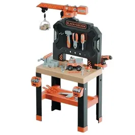 Smoby Établi de bricolage Black+Decker Bricolo Builder avec 87 accessoires, scie, visseuse mécanique et grue, fabrication française en matière recyclée, à partir de 3 ans