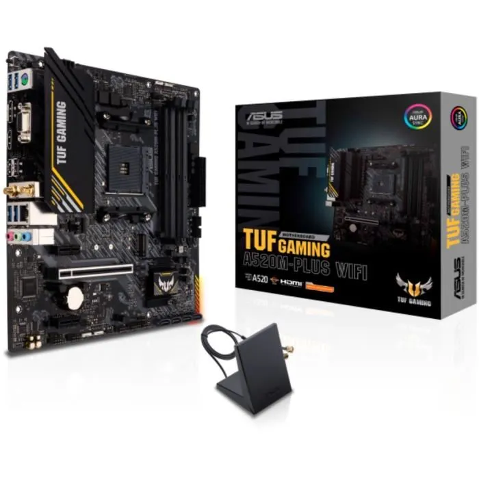 ASUS TUF GAMING A520M-PLUS WiFi - Carte mère Gaming Micro-ATX AMD A520 Socket AM4 (Ryzen 3000/5000) avec WiFi, DDR4 128 Go, M.2, PCIe 3.0, USB Type-A ASUS TUF GAMING A520M-PLUS WiFi - Carte mère Gaming Micro-ATX AMD A520 Socket AM4 (Ryzen 3000/5000) avec WiFi, DDR4 128 Go, M.2, PCIe 3.0, USB Type-A