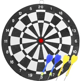 Sport And Fun Set de Cible et Fléchettes, Cible en Papier Enroulé Diamètre 25 cm avec 4 Fléchettes