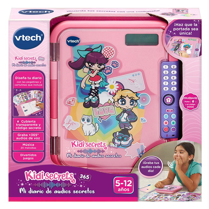 VTech - Kidisecrets 365 Mi Diario De Audios Secretos (80-581922) - Journal intime parlant pour enfants, micro pour 365 enregistrements audio, écran LCD, cadenas à code, jeux