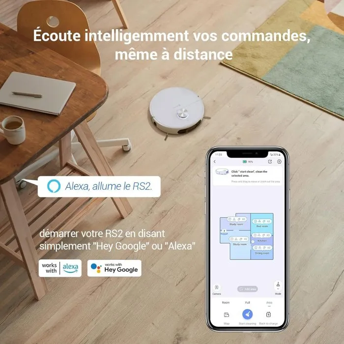 EZVIZ RS2 Robot Aspirateur Laveur avec Station - Nettoyage, Lavage et Séchage Automatique - Navigation Laser 4000 Pa