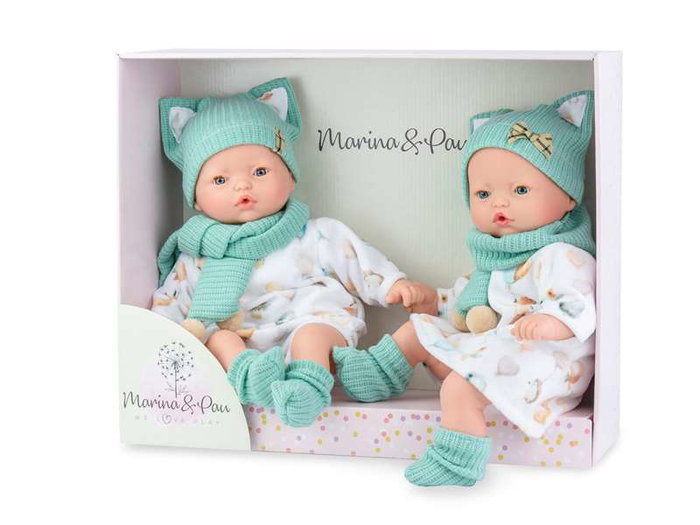 Marina & Pau Poupée Bébé Pitus Jumeaux 40 cm avec Corps Souple