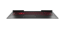 HP Boîtier supérieur avec clavier et TouchPad, Noir Onyx avec motif fibre de carbone, Pavé numérique rétroéclairé Dragon Red, OMEN 17-an, Belge