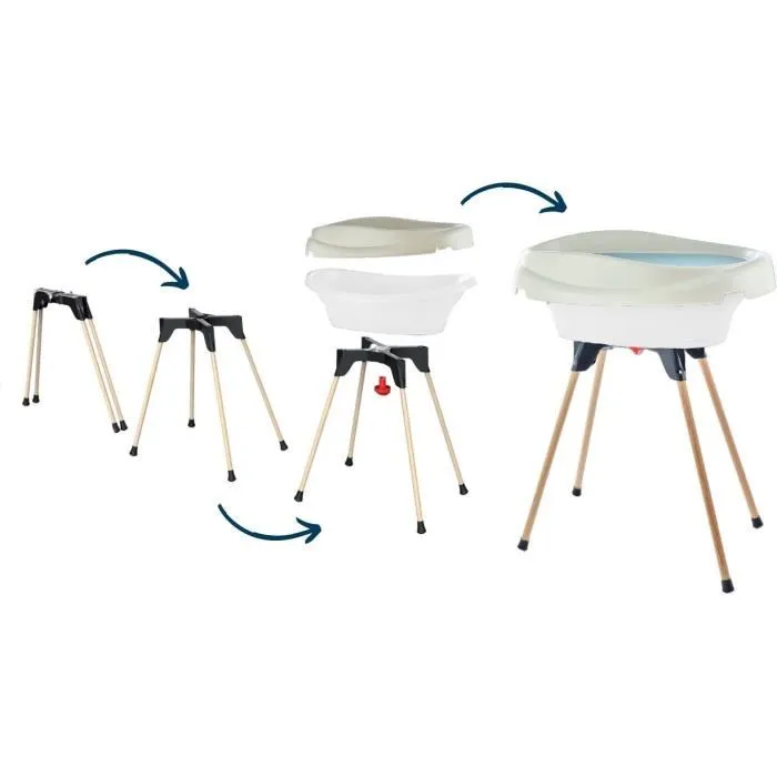 Thermobaby - Pack Baignoire 2-en-1 avec Plan à Langer VASCO, Blanc Muguet, Bords Arrondis Sécurisés et Système de Clip