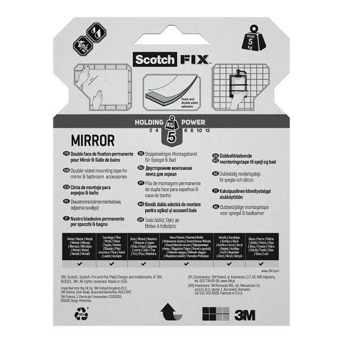 Ruban adhésif double face Scotch 5 kg 19 mm x 5 m Transparent Miroirs