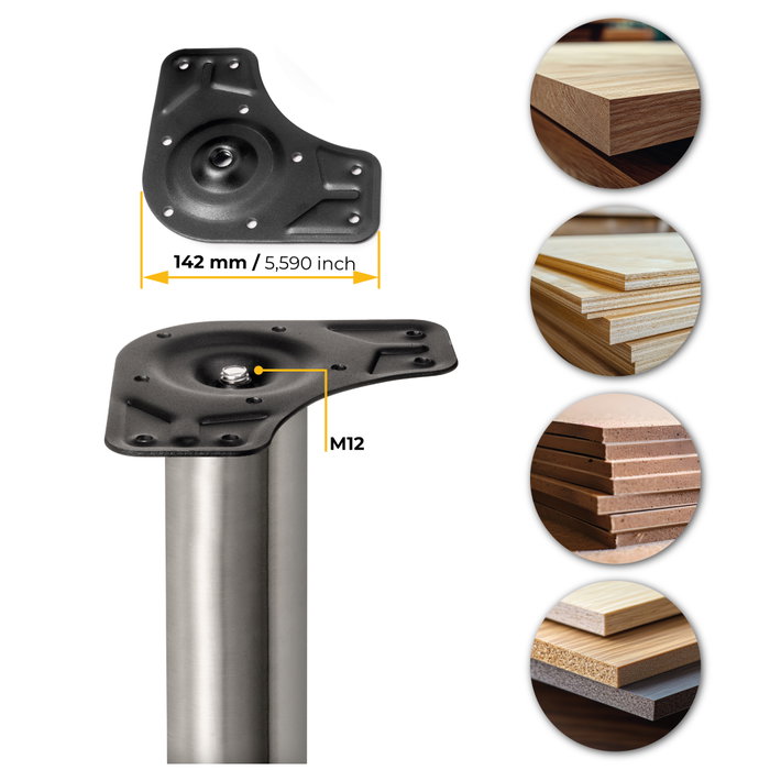 Emuca Lot de 4 pieds de table, diamètre 60mm, H 830mm, Acier, Nickel satiné