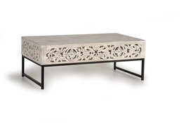 GINER Y COLOMER Table Basse en Bois de Manguier avec Pieds en Métal, Style Vintage - Blanc Lavé et Noir, Dimensions 40 x 1120 x 60 cm