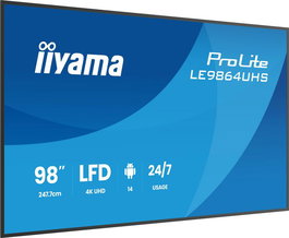 Iiyama Écran Digital Signage 98" UHD 4K (3840x2160) Panneau VA DLED 500cd/m² Haze 25% Android 14 HDMI USB-C WiFi - Compatible 24/7, VESA 700x500 (Montage Mur Inclus)