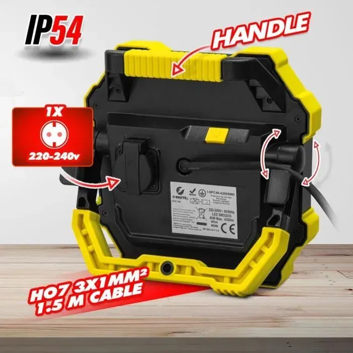 I-Watts I-SPC40-4300SMD Projecteur LED IP54, 40W, 4300 Lumens, 120° d'angle d'éclairage