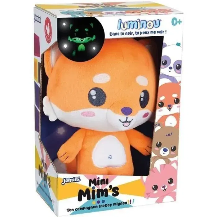 JEMINI - Peluche renard luminescente Luminou mini mim's, 15 cm, fonctionne sans pile et rechargeable à la lumière pour apaiser les enfants