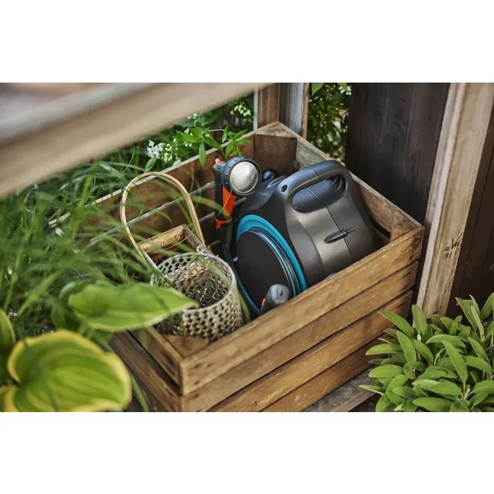 Gardena MoveMatic Dévidoir Automatique Portable avec Tuyau 12,5 m Ø 8,5 mm + Raccordement 1,5 m + Pistolet Arrosoir