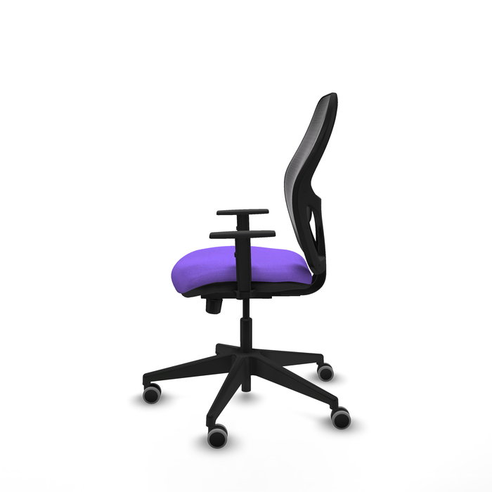 Chaise Alocén Synchrone/Traslack tissu Violet Maille Noir Base pyramidale noire Accoudoir 1D Sans appui-tête Roulettes 65mm pour moquette