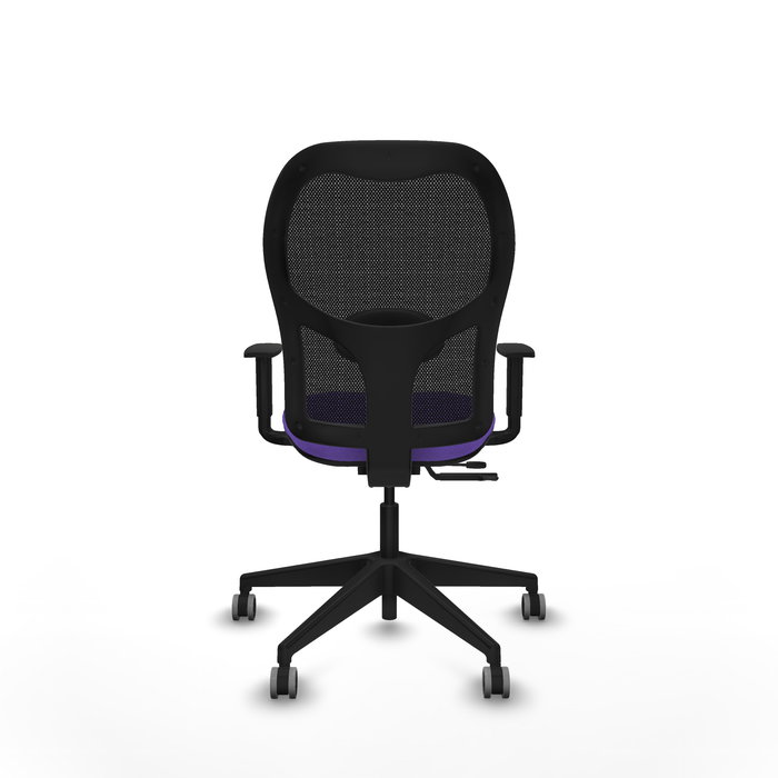 Chaise Alocén Synchrone/Traslack tissu Violet Maille Noir Base pyramidale noire Accoudoir 1D Sans appui-tête Roulettes 65mm pour moquette