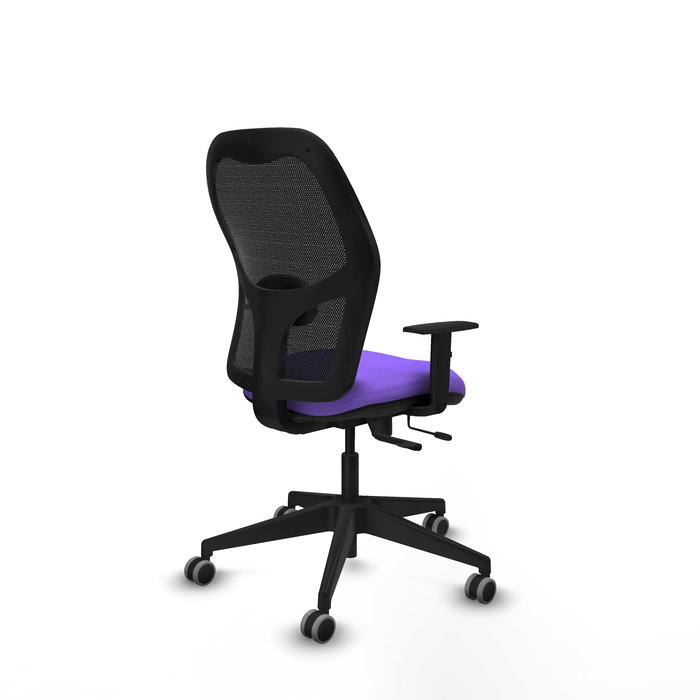 Chaise Alocén Synchrone/Traslack tissu Violet Maille Noir Base pyramidale noire Accoudoir 1D Sans appui-tête Roulettes 65mm pour moquette
