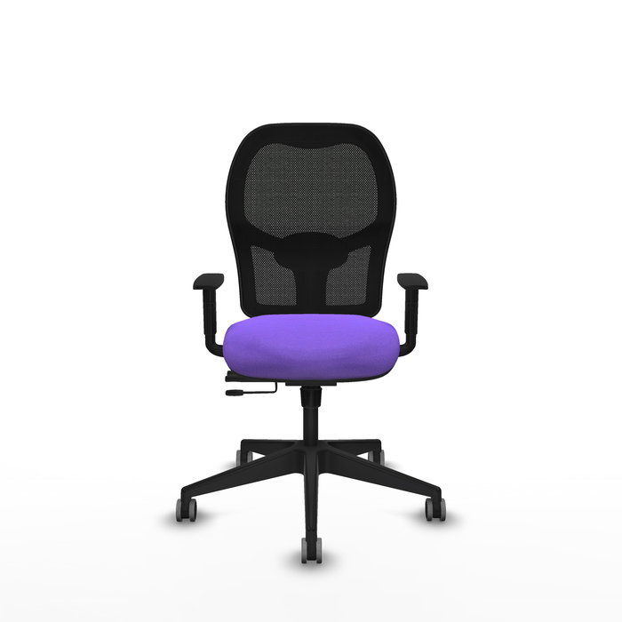 Chaise Alocén Synchrone/Traslack tissu Violet Maille Noir Base pyramidale noire Accoudoir 1D Sans appui-tête Roulettes 65mm pour moquette