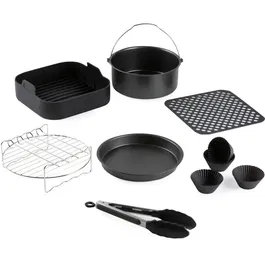 DOMO - Ensemble de 12 accessoires pour AirFryer (6 L) - Noir - Grilles, moules et supports inclus