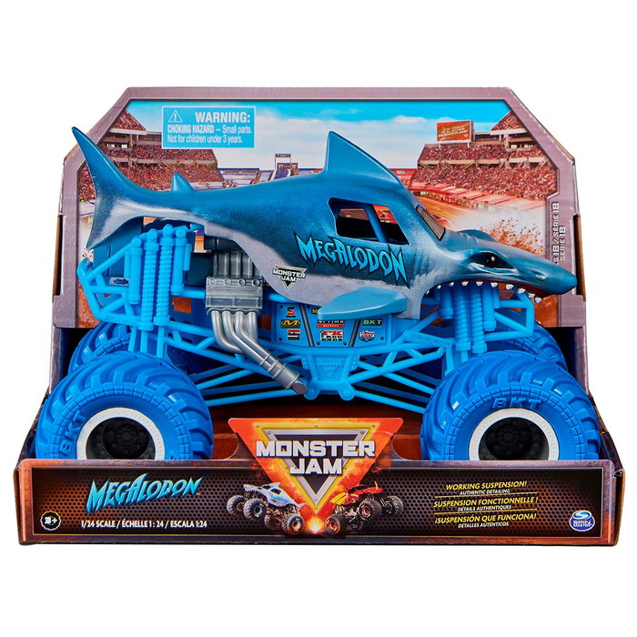 Spin Master Monster Jam Megalodon Oscuro Camion Monstre 1:24 Die-Cast avec Pneus BKT et Suspension