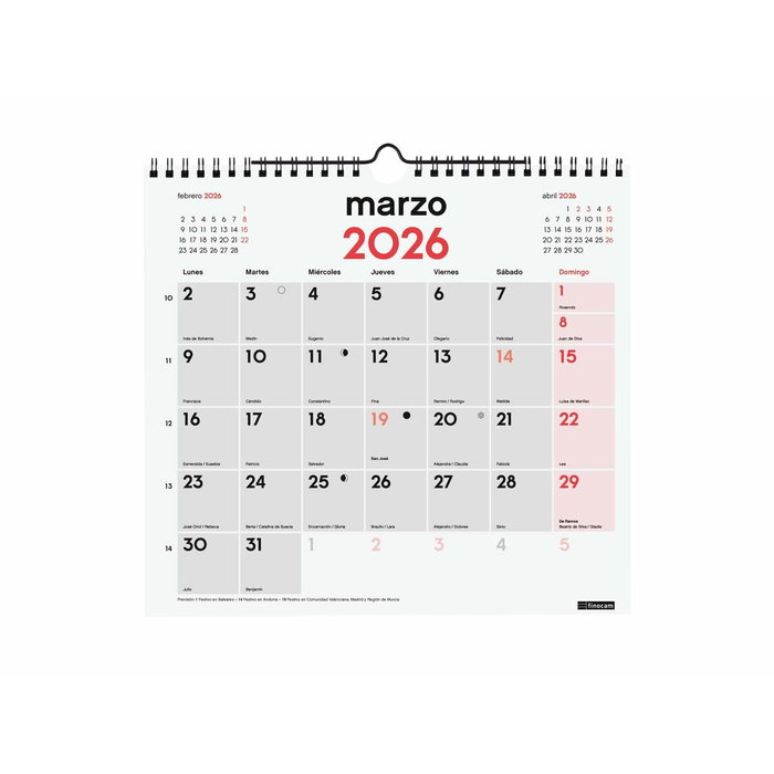 calendrier mural Finocam Papier 2026 26,5 x 24,5 cm calendrier mural Finocam Papier 2026 26,5 x 24,5 cm