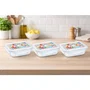 Pyrex Lunch Box - Lot de 3 boîtes en verre borosilicate rectangulaires, couvercle hermétique, design abstrait - 0.80 L - Résistant du congélateur au four (-40°C à +350°C)