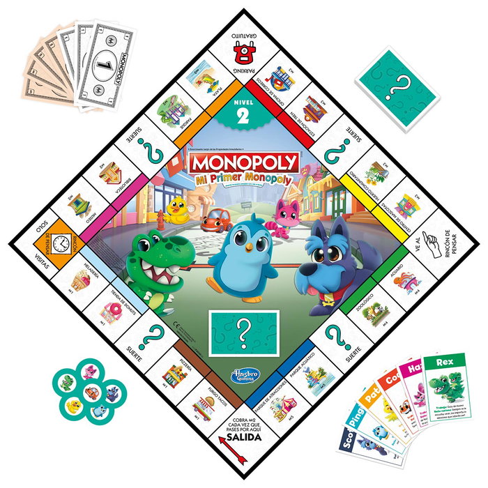 Hasbro Monopoly Aprende Jugando F4436 - Monopoly Mon Premier Apprentissage en Espagnol - Jeu de Plateau Éducatif à Double Face - Dès 4 Ans