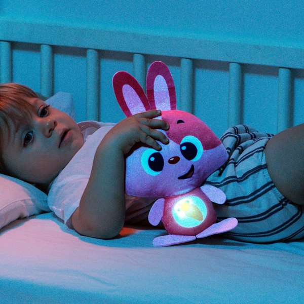 Molto Muñeco Gusy Luz Baby Bunny - Peluche lapin rose avec lumière et son, 7.5 cm, mélodies en espagnol et anglais