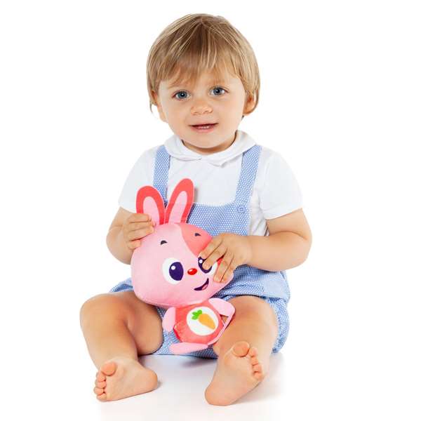Molto Muñeco Gusy Luz Baby Bunny - Peluche lapin rose avec lumière et son, 7.5 cm, mélodies en espagnol et anglais