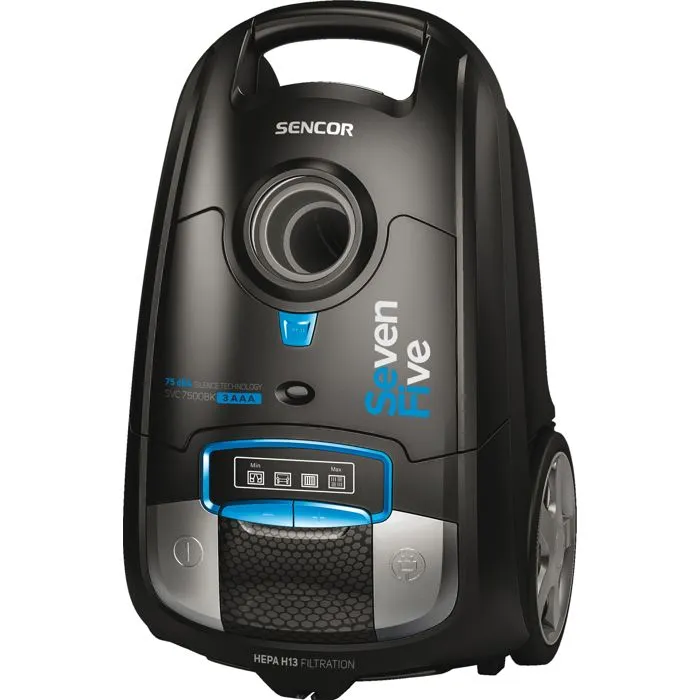 Sencor SVC 7500BK Aspirateur traîneau avec sac, filtre HEPA H13, 750 W, silencieux 75 dB(A), classe A, 314 m², sac 3.5 L, kit accessoires