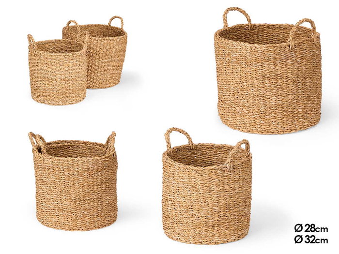 Giftdecor Lot de 2 Paniers Cylindriques avec Anses 32 x 34 x 32 cm Marron Algue (Set de 2) Giftdecor Lot de 2 Paniers Cylindriques avec Anses 32 x 34 x 32 cm Marron Algue (Set de 2)
