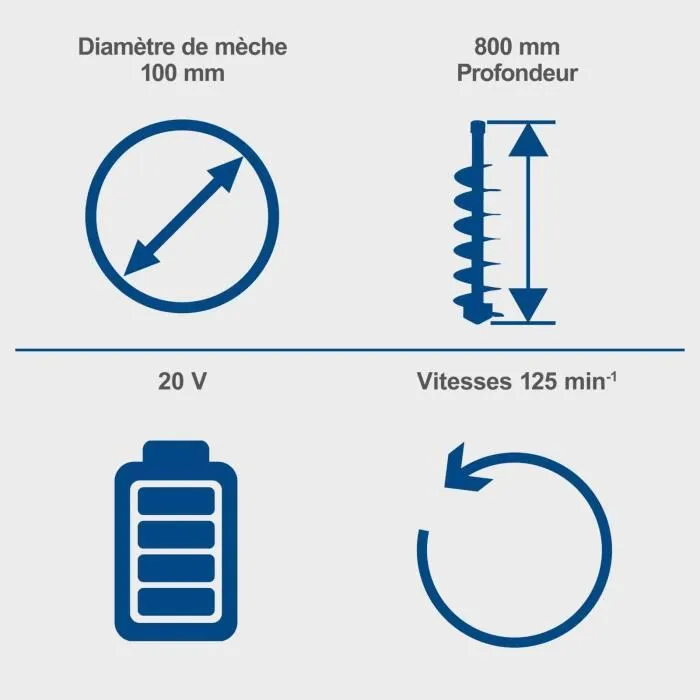 Scheppach BC-EB100-X SET L - Tarière sans fil 20V IXES, moteur brushless, 125 min-1, perçage 100 mm, avec batterie 4.0Ah et chargeur, pour béton et plantations Scheppach BC-EB100-X SET L - Tarière sans fil 20V IXES, moteur brushless, 125 min-1, perçage 100 mm, avec batterie 4.0Ah et chargeur, pour béton et plantations