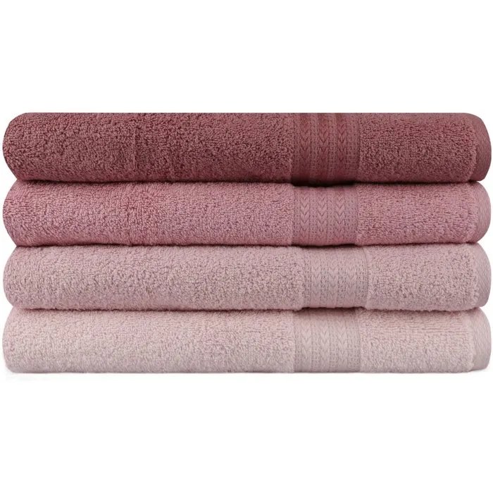 Set de 4 serviettes de bain en coton 100% - 70 x 140 cm - Couleur poudre