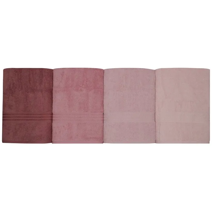 Set de 4 serviettes de bain en coton 100% - 70 x 140 cm - Couleur poudre