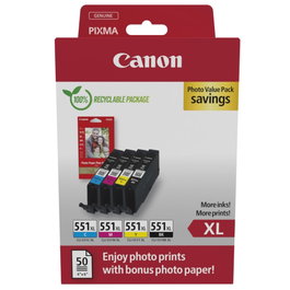 Canon CLI-551XL Multipack Noir/Cyan/Magenta/Jaune + 50 feuilles de papier photo