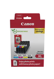 Canon CLI-551XL - Multipack de 4 cartouches d'encre (Noir, Cyan, Magenta, Jaune) - Haut rendement jusqu'à 660 pages - Inclus pack de papiers photo