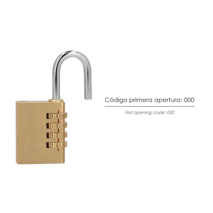 WOLFPACK LINEA PROFESIONAL Cadenas à combinaison en laiton 4 chiffres 28mm