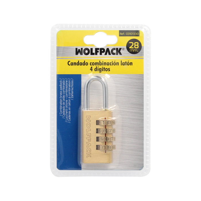 WOLFPACK LINEA PROFESIONAL Cadenas à combinaison en laiton 4 chiffres 28mm