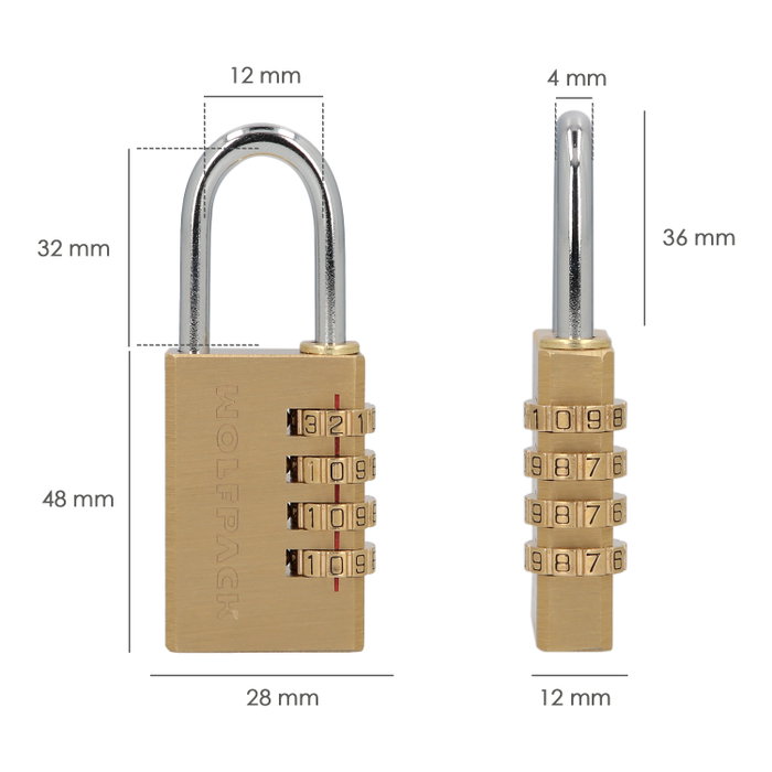 WOLFPACK LINEA PROFESIONAL Cadenas à combinaison en laiton 4 chiffres 28mm