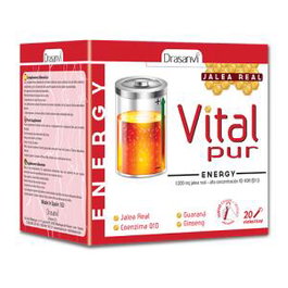 DRASANVI Vitalpur Energy 20 Viales Complément Alimentaire Gelée Royale Fer Vitamines Ginseng Éleuthérocoque Guarana Sans Sucres