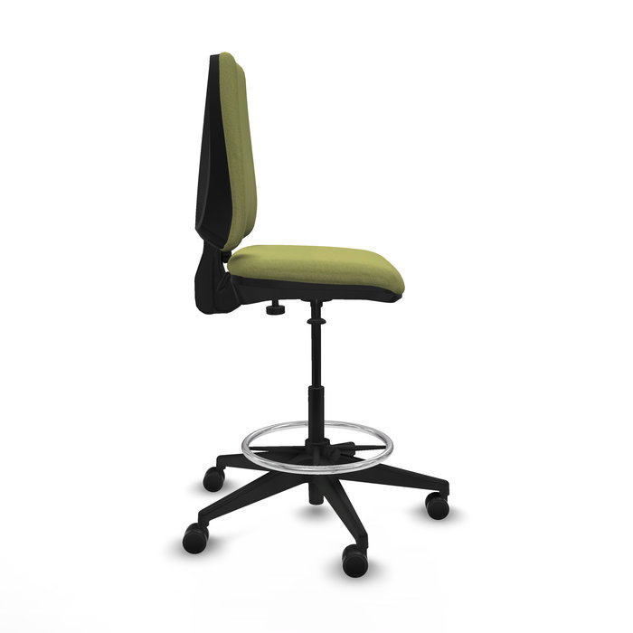 Tabouret Taburete Elche Contact permament de base Tissu Vert olive Base pyramidale noire Sans accoudoirs Sans appui-tête Roulettes 65mm nylon