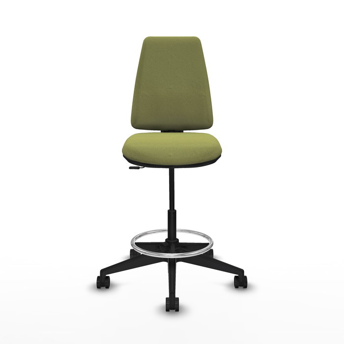 Tabouret Taburete Elche Contact permament de base Tissu Vert olive Base pyramidale noire Sans accoudoirs Sans appui-tête Roulettes 65mm nylon
