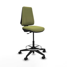 Tabouret Taburete Elche Contact permament de base Tissu Vert olive Base pyramidale noire Sans accoudoirs Sans appui-tête Roulettes 65mm nylon