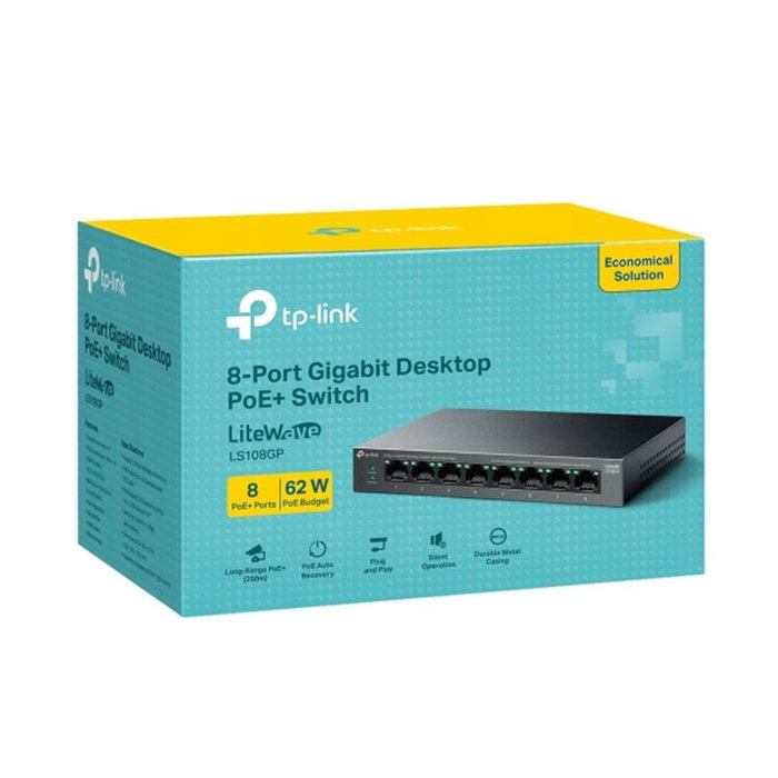 TP-Link LS108GP Switch Gigabit 8 Ports PoE+ 62W Bureau/Mural Silencieux TP-Link LS108GP Switch Gigabit 8 Ports PoE+ 62W Bureau/Mural Silencieux