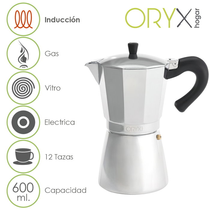 ORYX Cafetière Italienne en Aluminium pour Induction 12 Tasses (600 ml)
