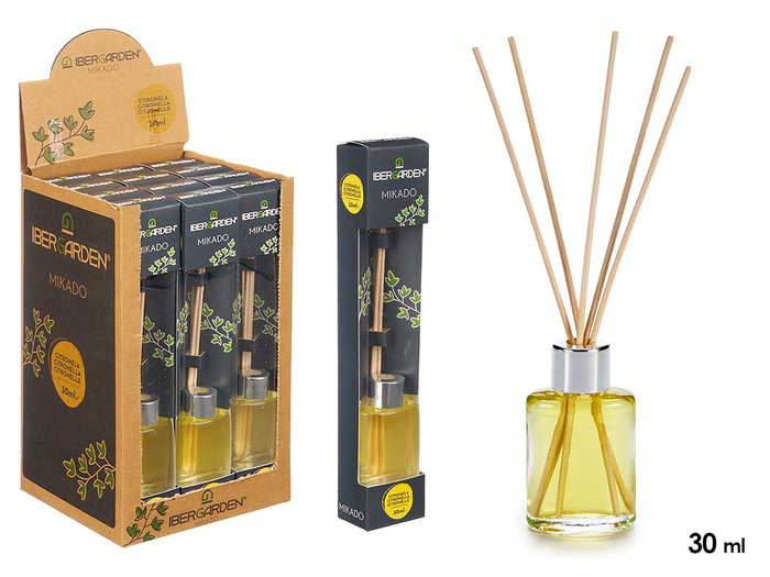 Ibergarden Mikado Aroma Citronela 30 ml - Bougie Parfumée en Verre, Plastique et Bois 10x20x2.9 cm (Set de 24) Ibergarden Mikado Aroma Citronela 30 ml - Bougie Parfumée en Verre, Plastique et Bois 10x20x2.9 cm (Set de 24)