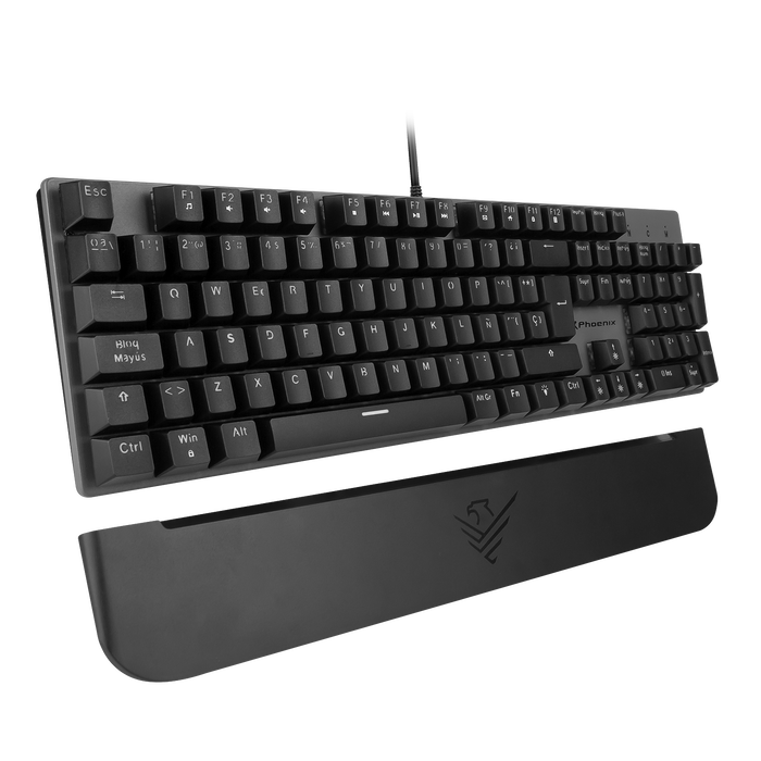 Phoenix Technologies Clavier Mécanique Gaming MK1 Elite, Disposition Espagnole, Switches Brown Xinda, Rétroéclairage RGB, Repose-poignets Magnétique, Aluminium