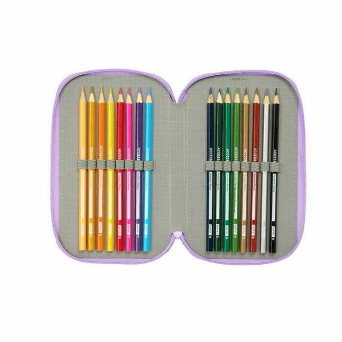 Pochette à crayons triple Unicorn Academy Lila 12,5 x 19,5 x 5,5 cm 37 Pièces