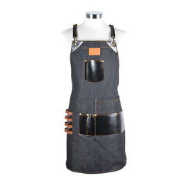 Zzmen Tablier de Barbier Jean Noir Ajustable