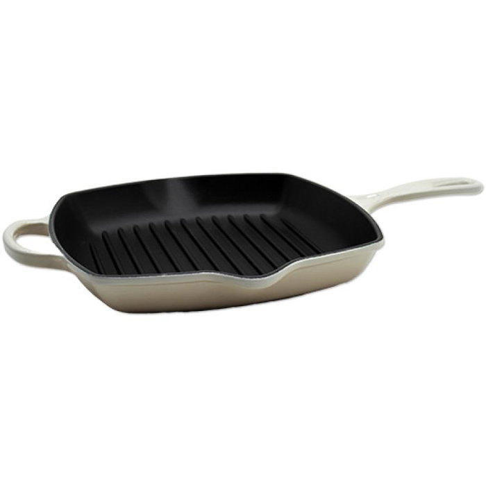 Le Creuset Poêle à griller Signature carrée 26 cm beige